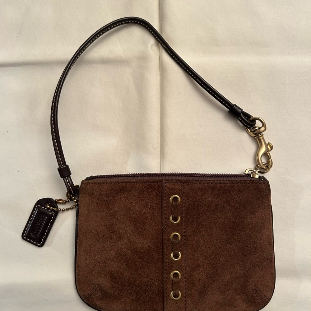 Coach Brown Suede Wristlet